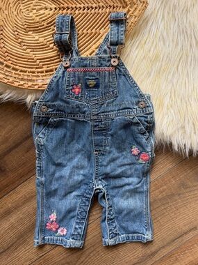 Oshkosh B'gosh Floral Denim Jean Bib Overalls Size 3-6 Months